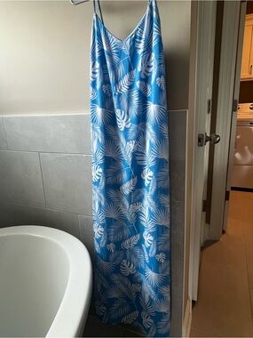 Pink Lily Blue and White Tropical Maxi Dress